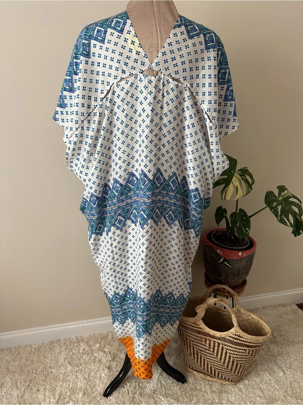 Roberta Roller Rabbit Blue & White Printed Kaftan with Teal Accent